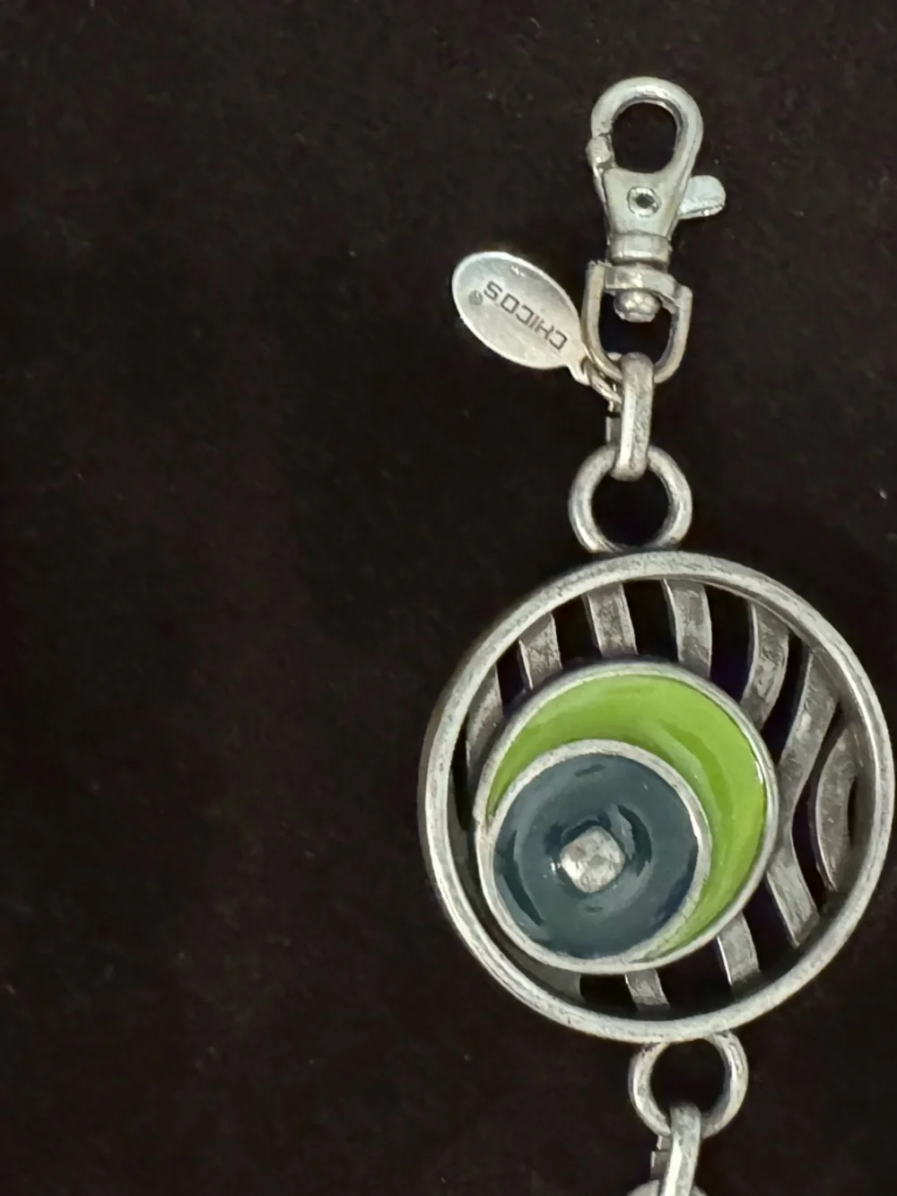Chico’s vintage enamel Retro Circle Link adjustable Statement Belt. NWOT. M-L - Picture 9 of 11